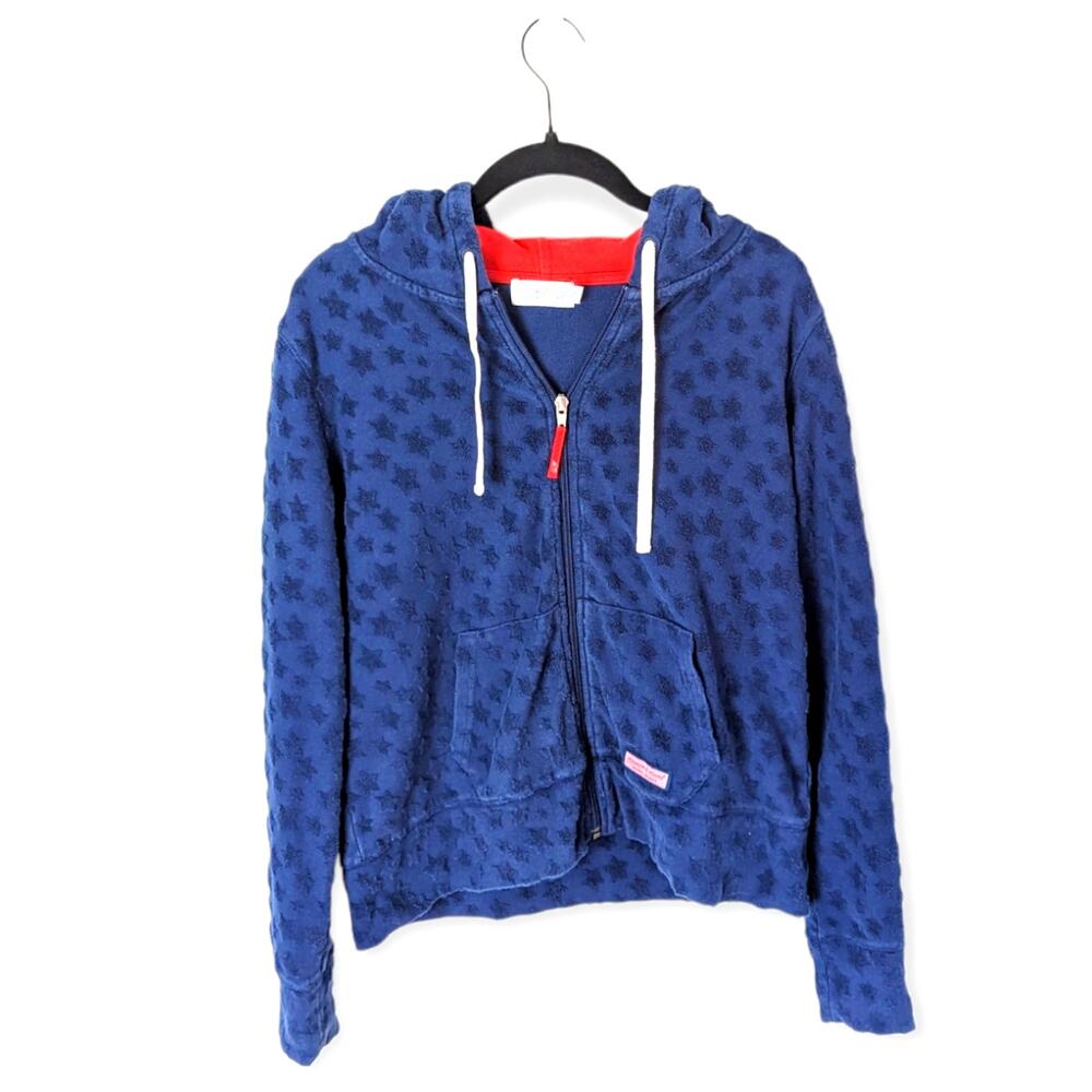 Vineyard Vines Women's Deep Bay Blue Cotton Blend Star Full‎ Zip Hoodie Size S